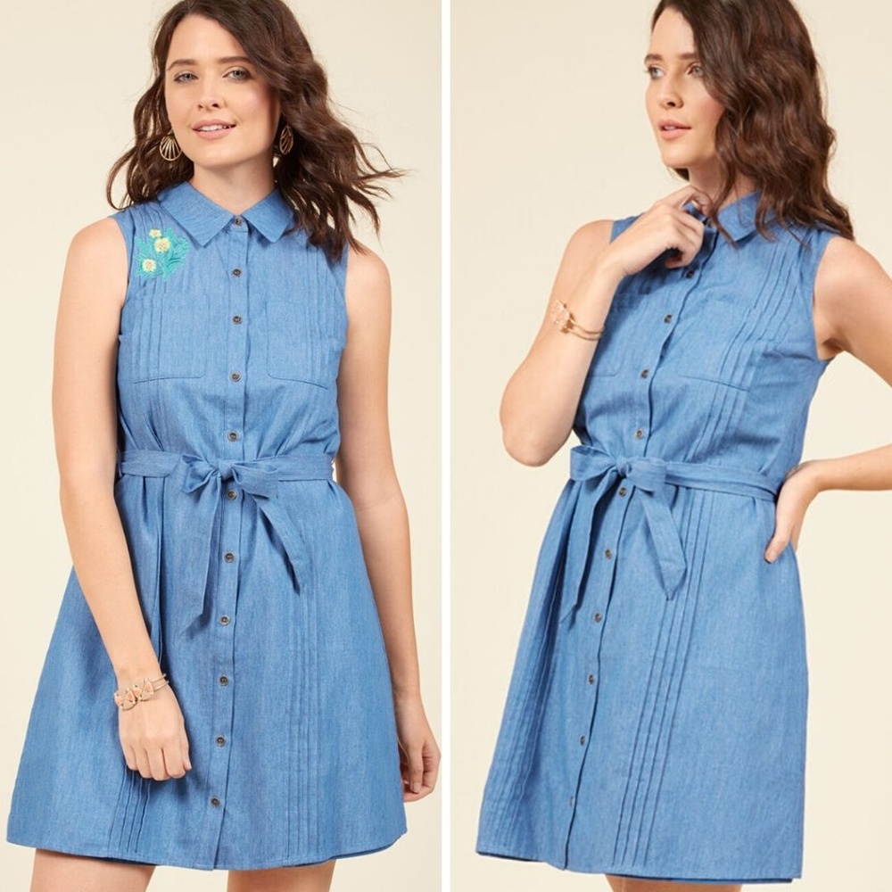 Modcloth NEW Shared Vision Chambray Shirt Dress
